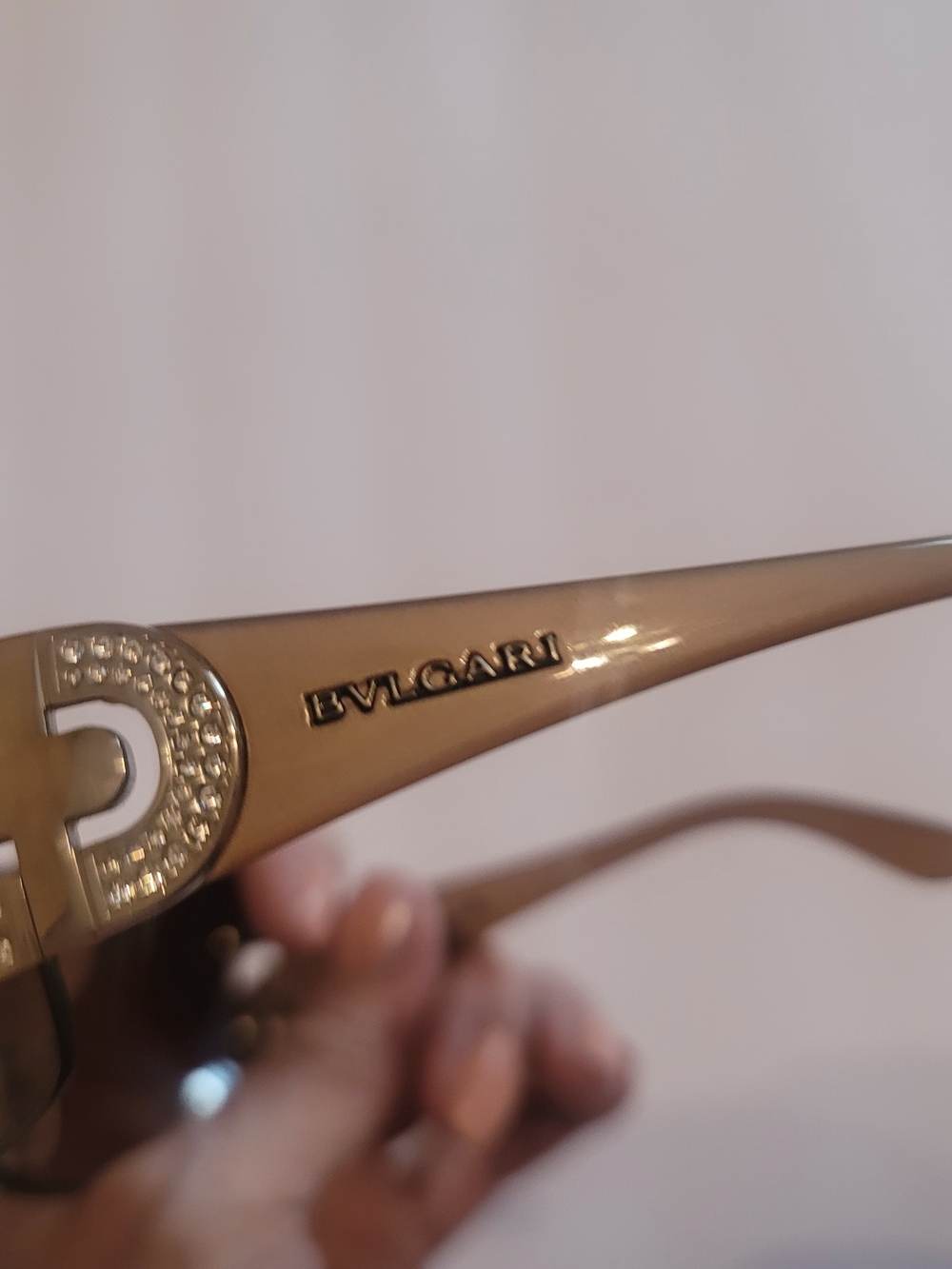Bulgari Women's Tan Sunglasses with Crystal Logo Detail